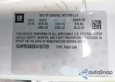 2014 Buick Verano Convenience Group from USA, damaged, VIN 1G4PR5SK8E4155729